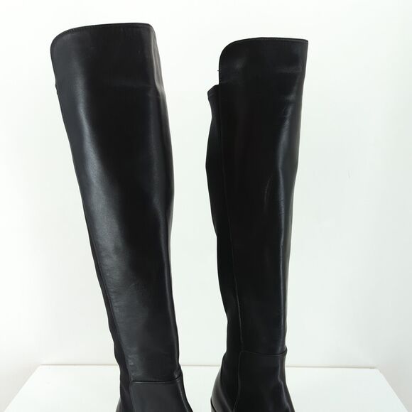 Stuart Weitzman Women 4 Lowjack Boots 5050 Black Leather Over The Knee OTK Block - Picture 6 of 11